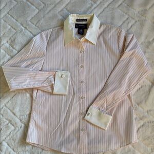 Charter Club Women’s Pink and White Striped Dress Shirt